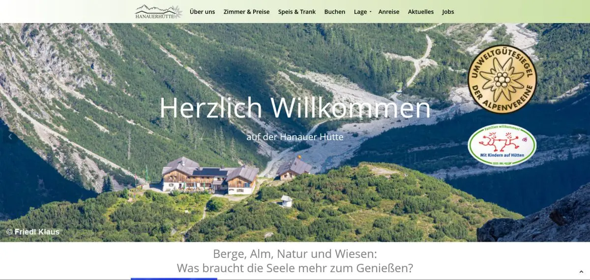 Website Hanauer Hütte