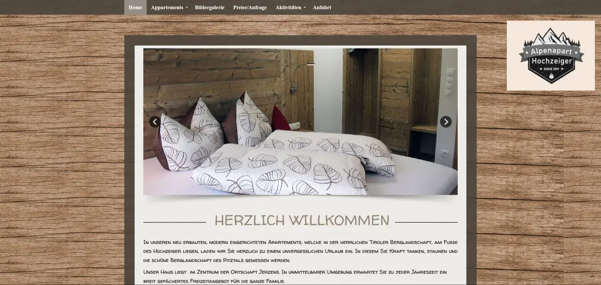 Website Alpenapart Hochzeiger