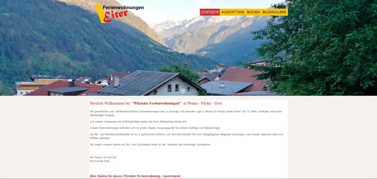 Website Pitztal Ferienwohnungen