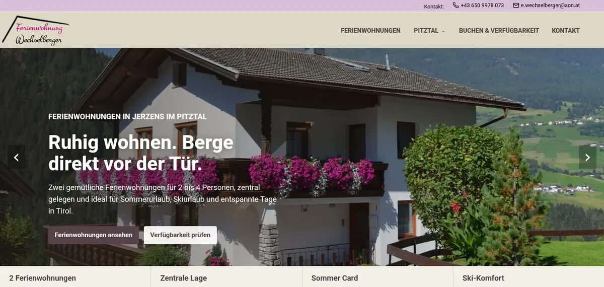 Website Pitztaler Unterkunft